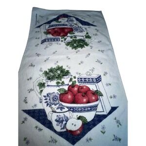 VTG 90's Franco Country Apple Blue White Kitchen Hand Towel 23"x14" Farmhouse